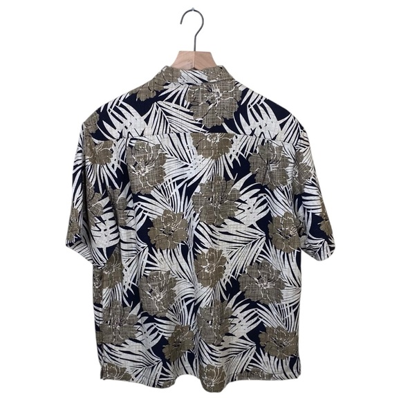 Caribbean Men's Floral Silk Shirt Black and Brown, L - Picture 2 of 9